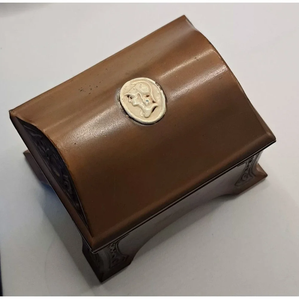 Antique Bronze Benedict Athenic Ornate Greek Cameo Casket Trinket Box 1490